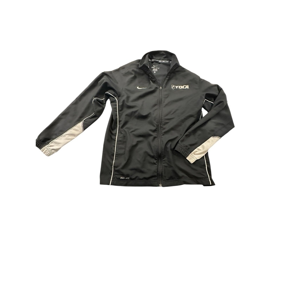 Nike Jacket Mens Dri Fit Lightweight Full Zip Soccer Black Medium Toca‎ Logo EUC